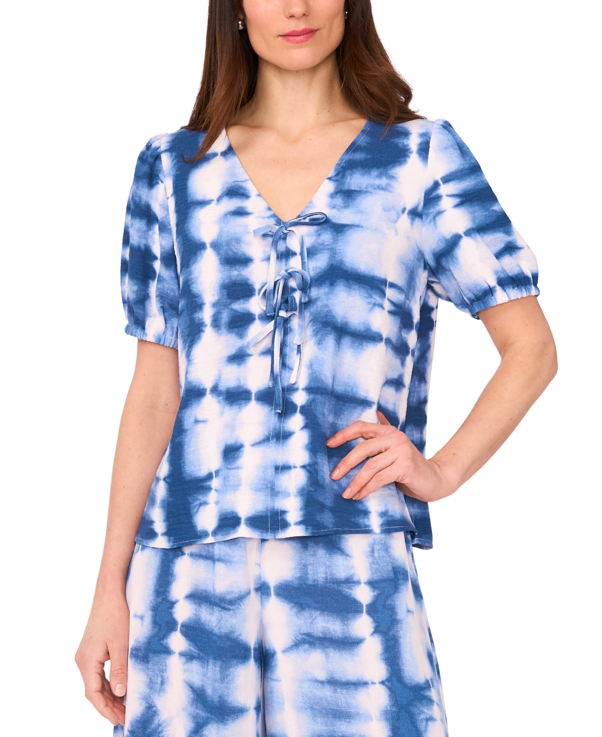 Women's Tie-Dyed Tie-Front Top - Waterfall