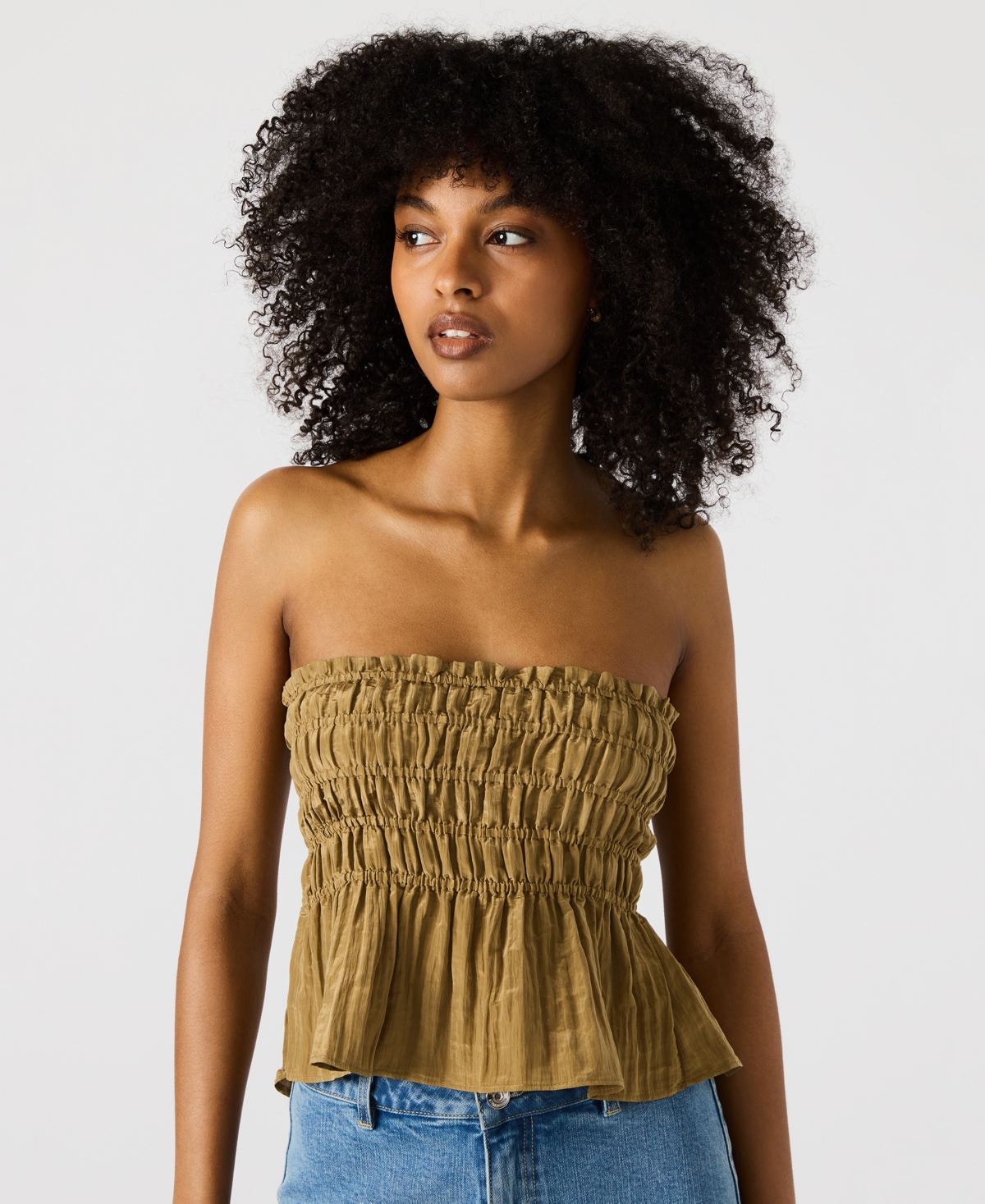 Steve Madden Cambria Strapless Smocked Peplum Top