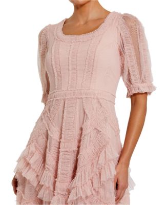 Women's Short Sleeve Mesh Mirco Ruffle Midi Dress