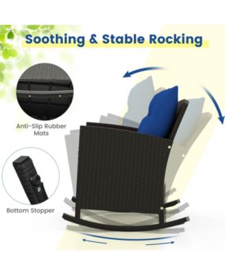 3-Piece Patio Rattan Roker Chairs with Tempered Glass Table and Soft Cushions