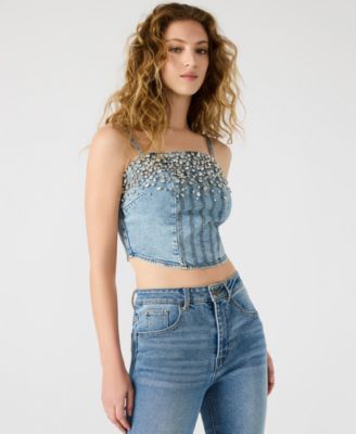 Women's Eras Embellished Cotton Denim Crop Top