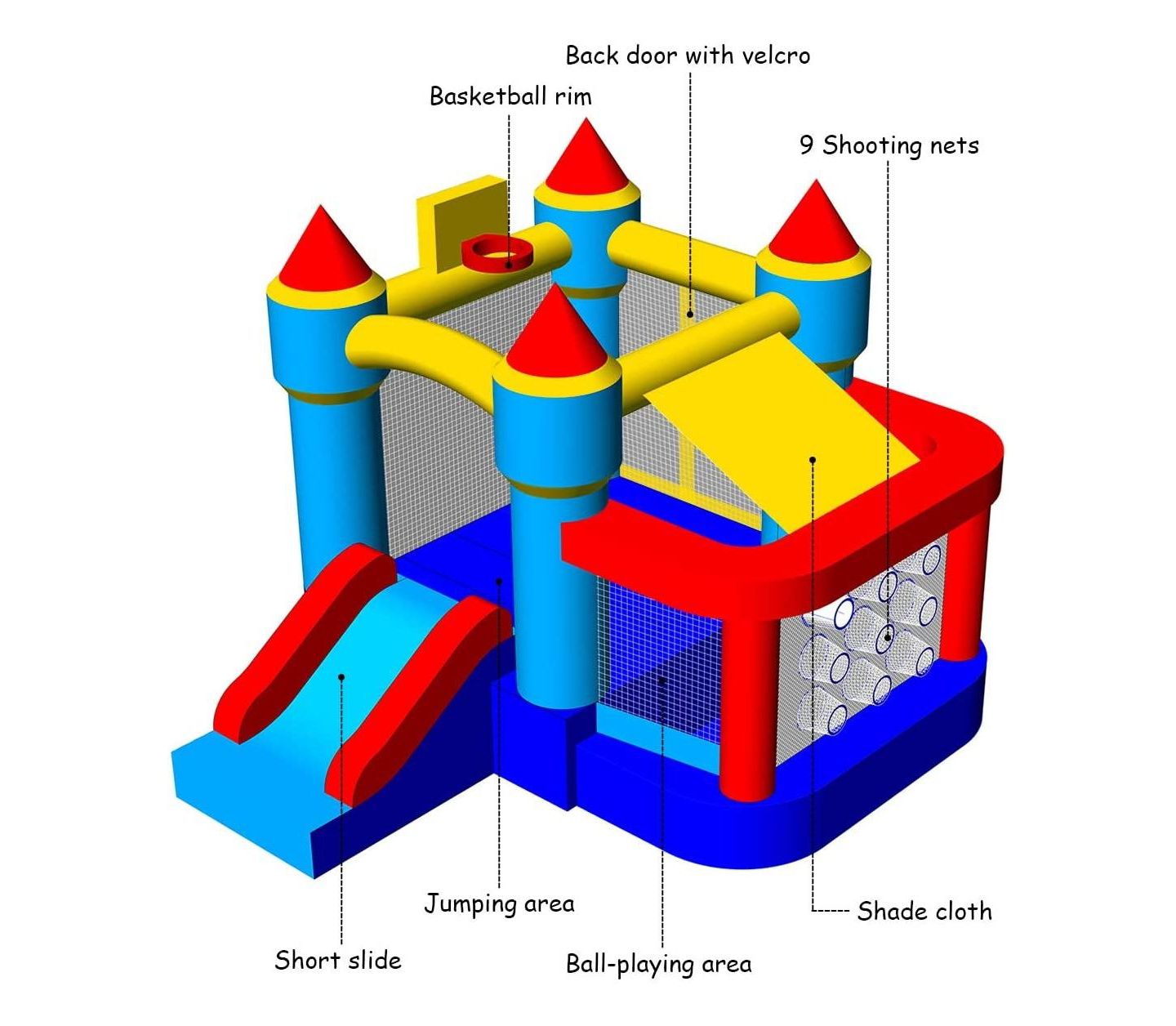 Детская игрушка Mecale Castle Slide Inflatable Bounce House with Ball Pit and Basketball Hoop, цвет: Синий — фото 3