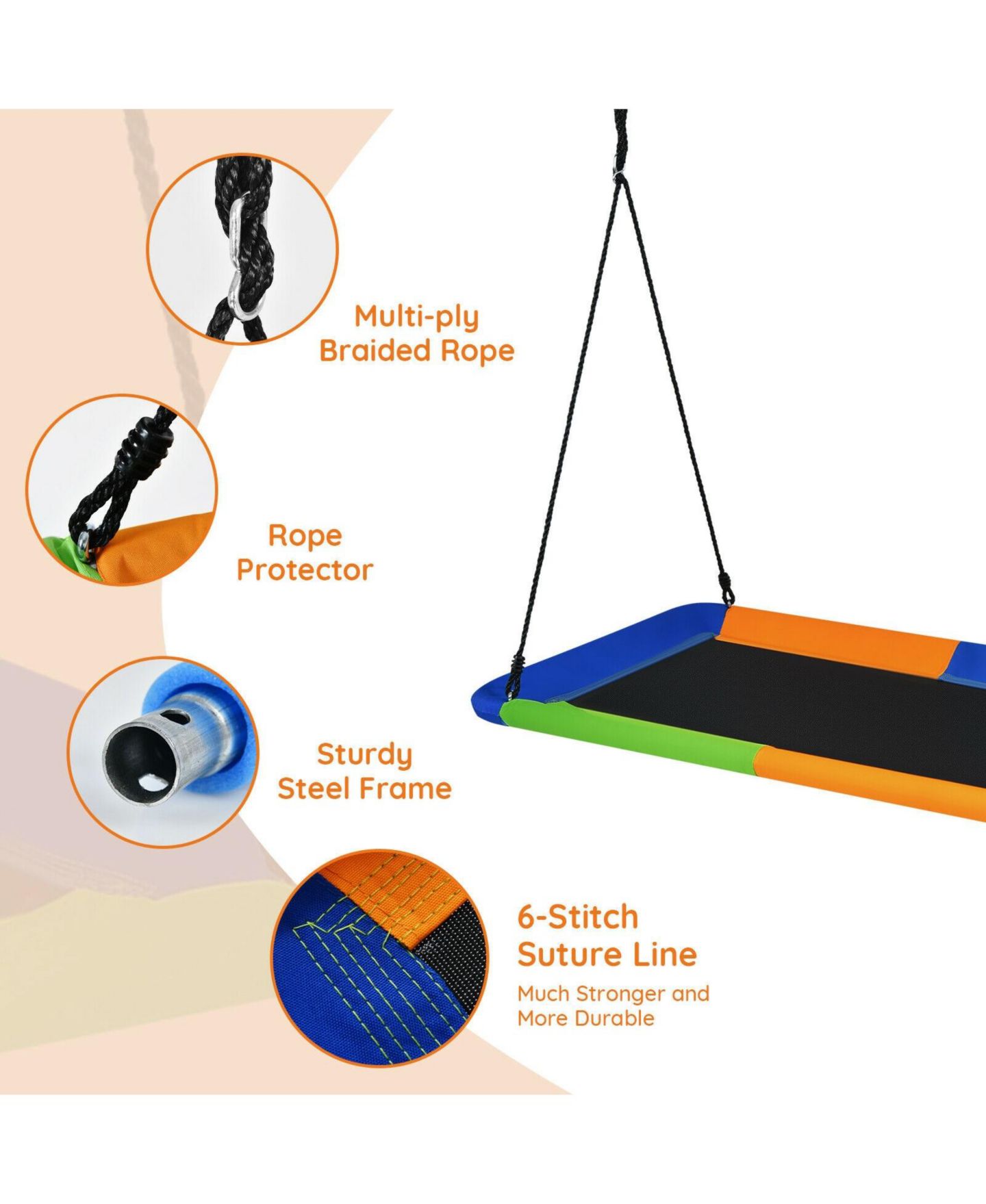 Детская игрушка Mecale 60" Platform Adjustable Tree Swing, 700 lbs Capacity, Ages 3+, цвет: Чёрный — фото 7