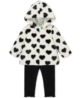 Baby Girls Hearts Faux-Fur Jacket, T-Shirt & Pants, 3 Piece Set