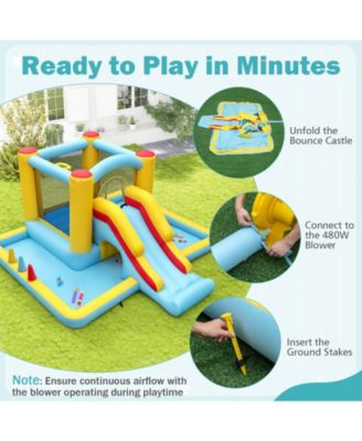 Inflatable Bounce House 7-in-1 Bouncy Castle with Slide and Tunnel with 480W Blower