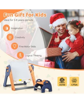 6-In-1 Folding Kids Art Easel with Reversible Building Block Tabletop