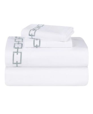 Chain Links Cotton Embroidered Deep Pocket Bed Sheet Set, Queen