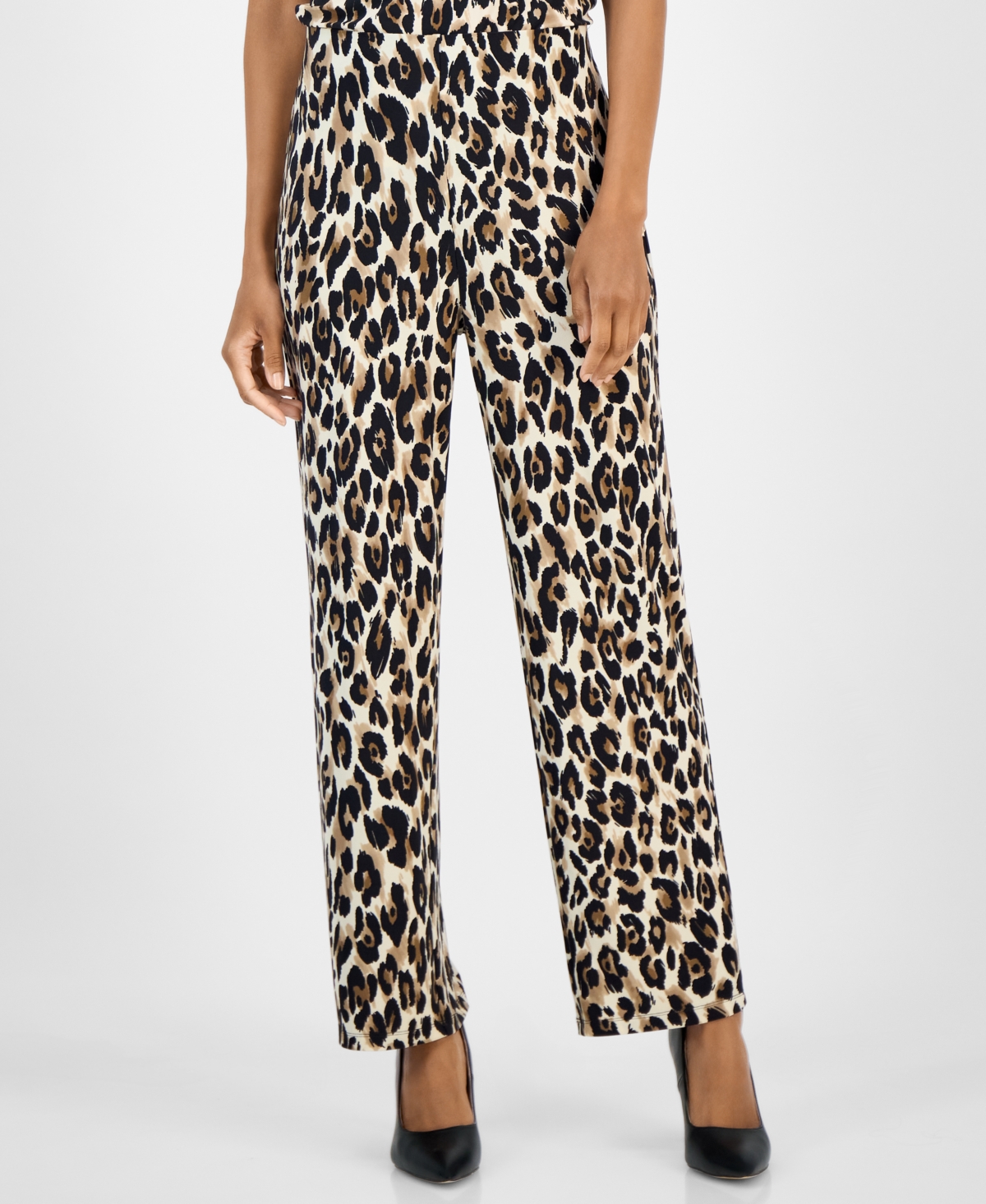 Ak Anne Klein Petite Printed High Rise Wide Leg Pants