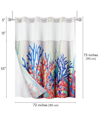 Hookless Coastal Shower Curtain with Sheer Panel, Snap-In Liner & Grommets, 72" x 75"
