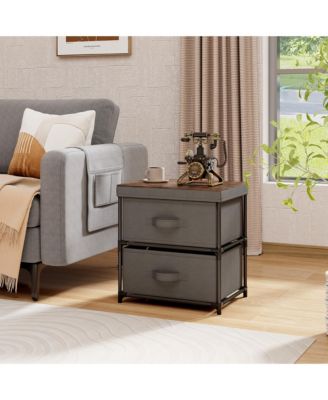 2PCS 2 Drawer Dresser Fabric Storage Organizer Nightstand Bedside Sofa Table
