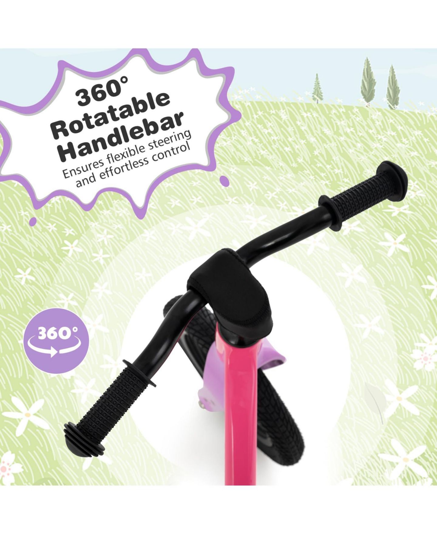 Детская игрушка Mecale 12-Inch Adjustable-Seat Rotatable-Handlebar Balance Bike, Ages 3+, цвет: Розовый — фото 7