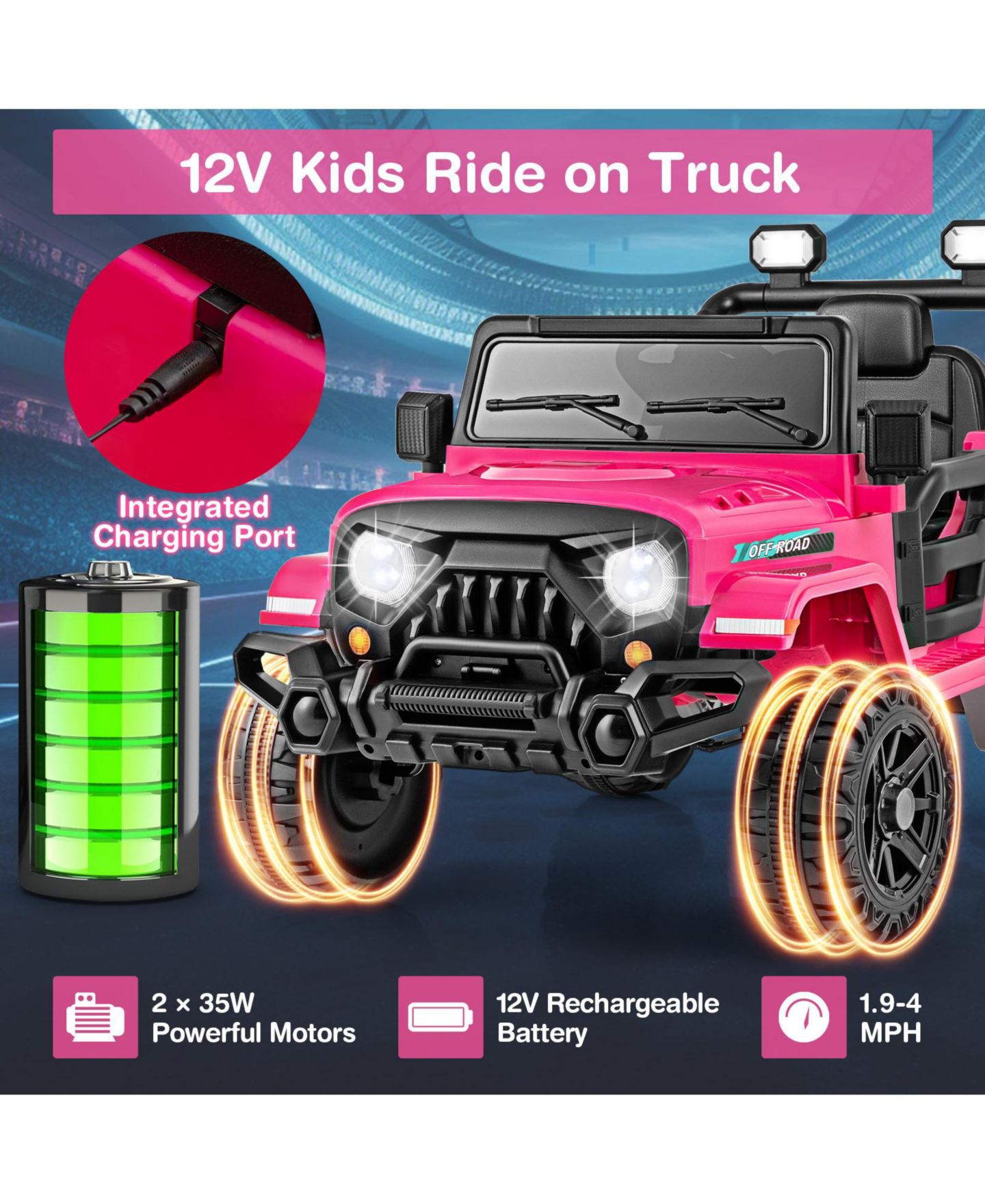 Детская игрушка Mecale 12V Kids Ride-On Truck with Remote Control, 39"L x 24.4"W x 24.4"H, Ages 3+, цвет: Розовый — фото 6