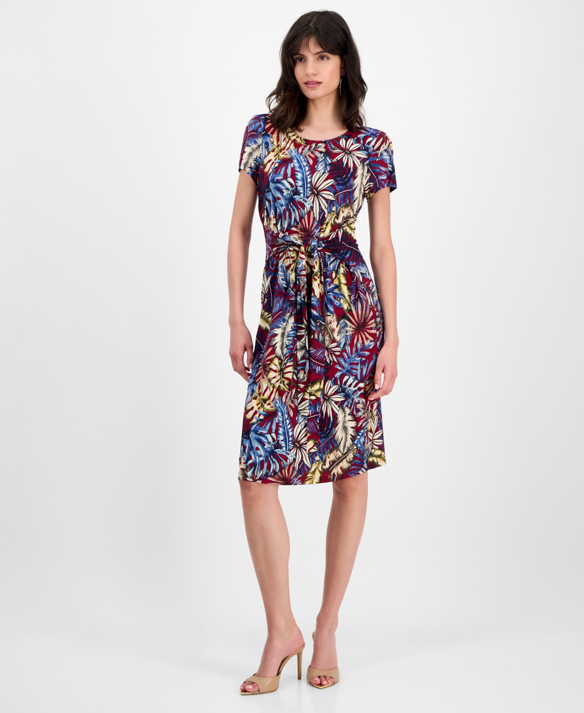 Women's Printed Tie-Front Sheath Dress - Ber