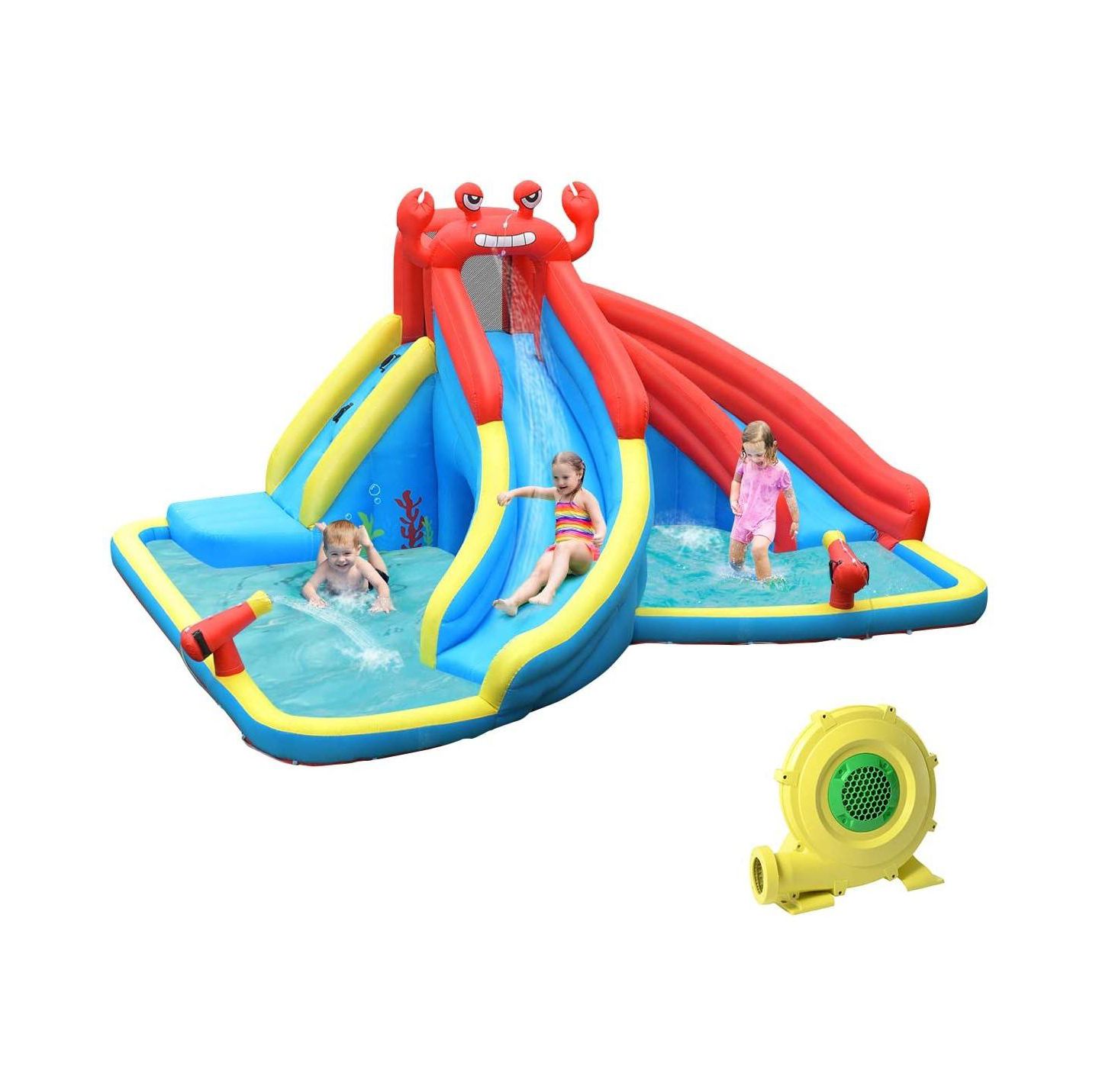 Детские игрушки Mecale Inflatable Water Slide Bounce House with Double Slides, Splash Pool & Water Cannons, Holds 5 Kids, Ages 3-12, цвет: Синий — фото 1