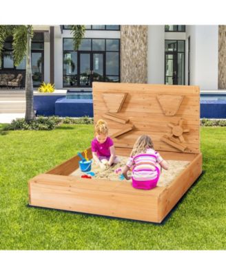 Kids Wooden Square Sandbox with Cover