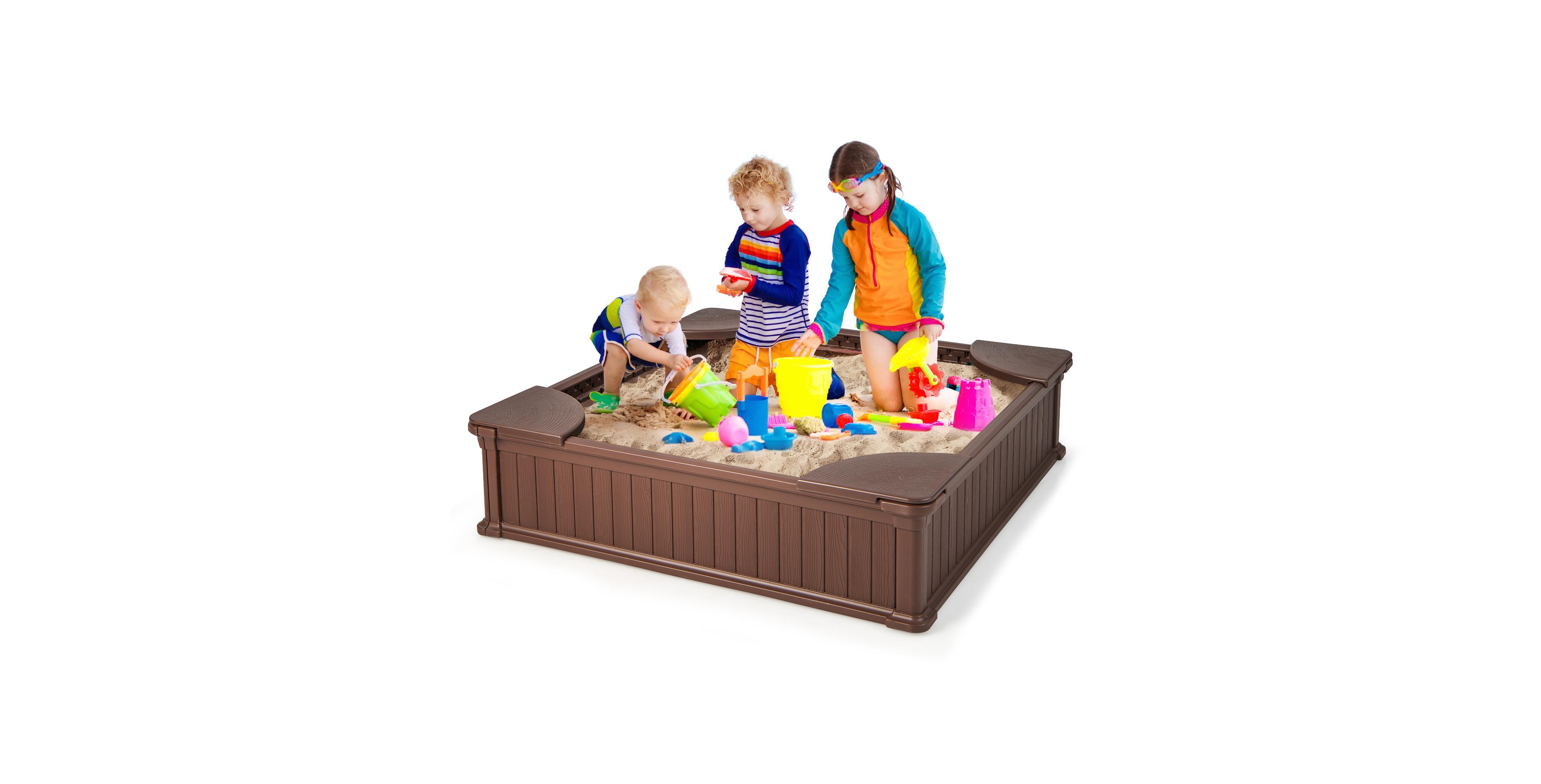 Kids Outdoor Sandbox with Oxford Cover and 4 Corner Seats