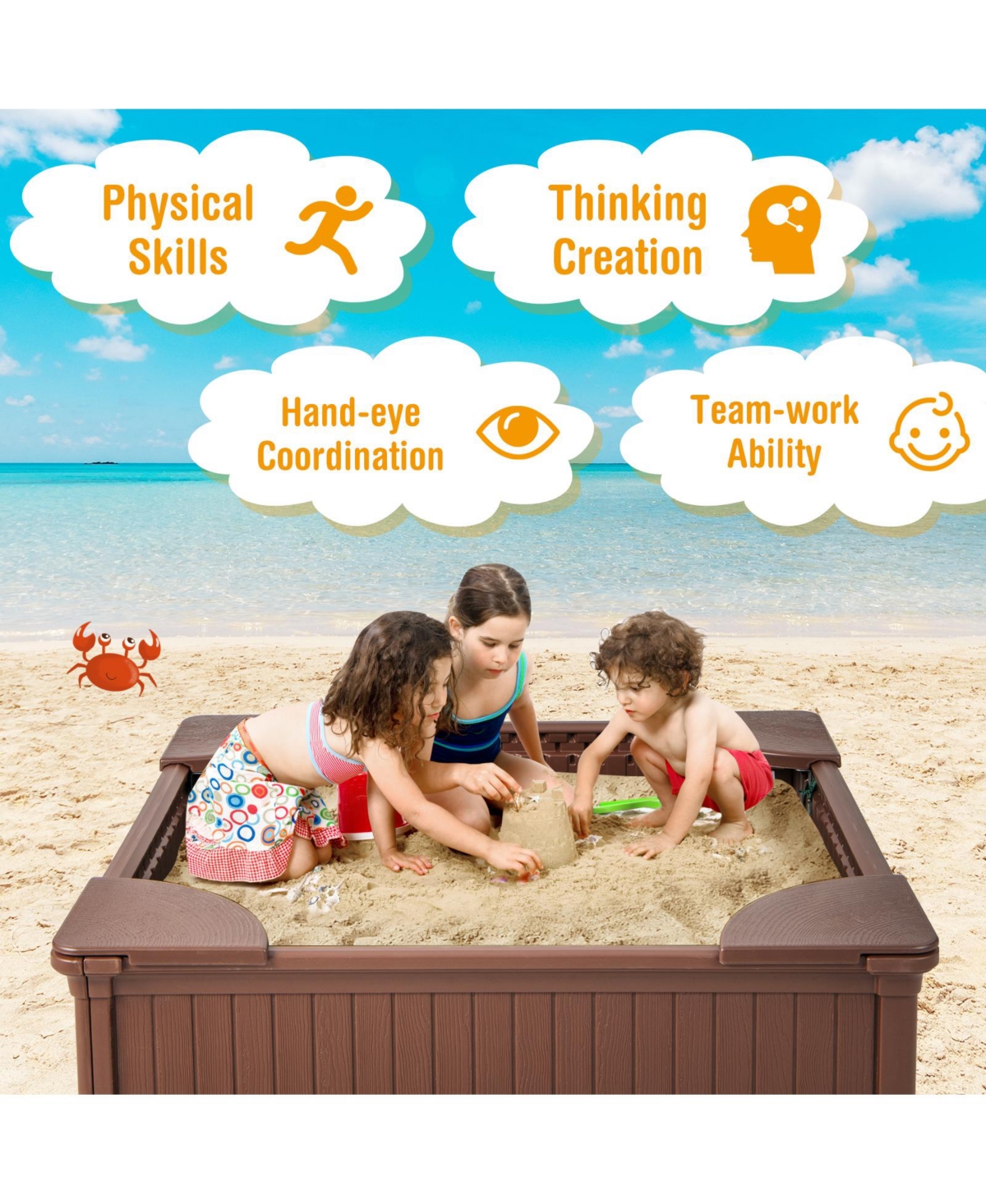 Kids Outdoor Sandbox with Oxford Cover and 4 Corner Seats