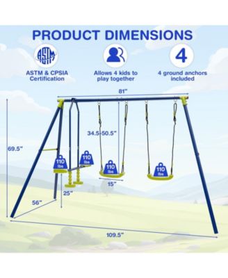 440 Pounds Kids Swing Set with Two Swings and One Glider