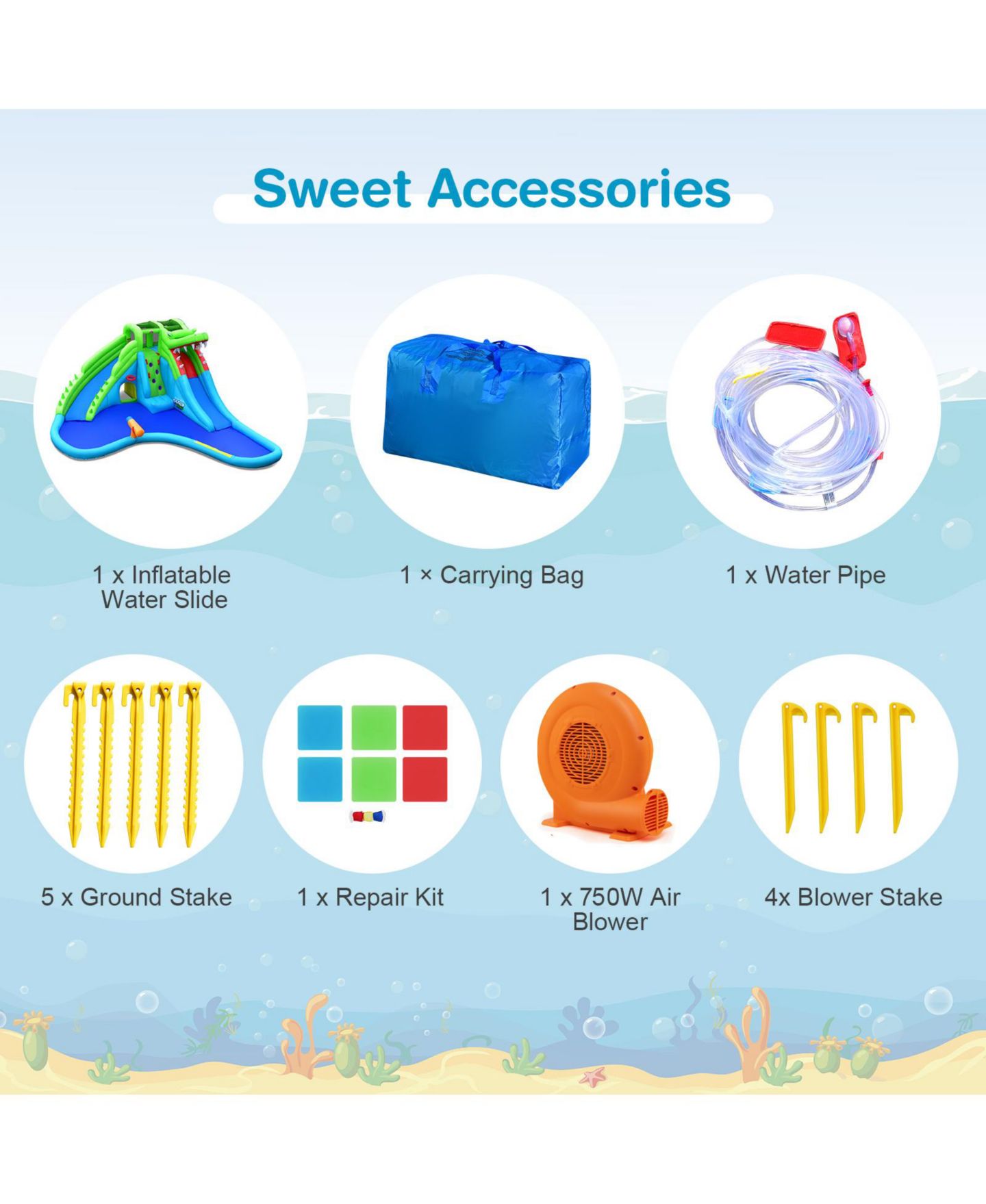Детская игрушка Mecale Inflatable Crocodile Style Water Slide Upgraded Kids Bounce Castle with 680W Blower, цвет: Синий — фото 2