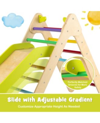 2-in-1 Wooden Triangle Climber Set with Gradient Adjustable Slide