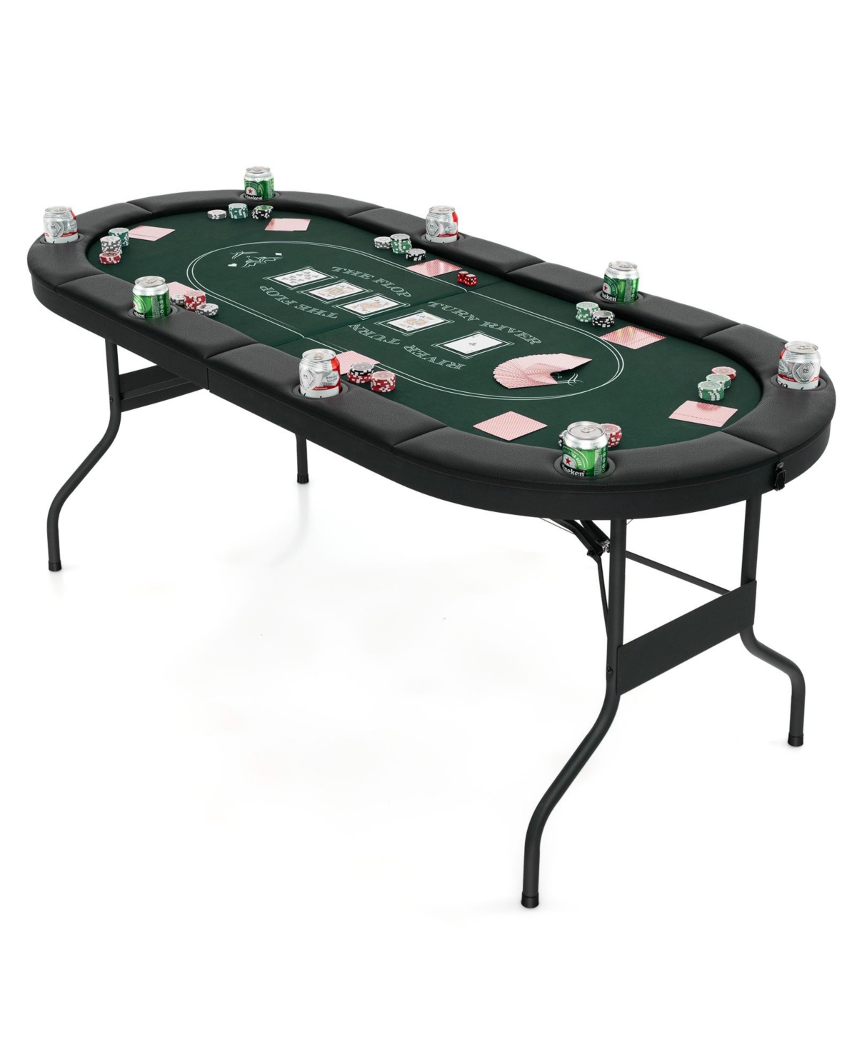 72 Inch Foldable Poker Table for 8 Players Portable Oval Card Board Game Table