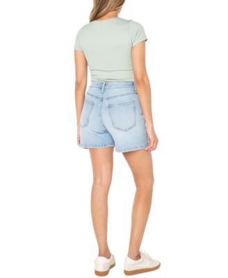 Juniors' High-Rise Denim Bermuda Shorts