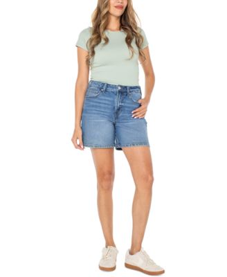 Juniors' High-Rise Denim Bermuda Shorts