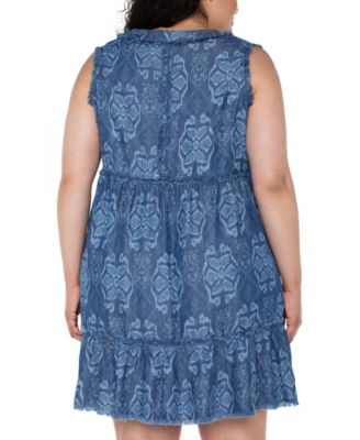 Plus Size Sleeveless Frayed Dress 