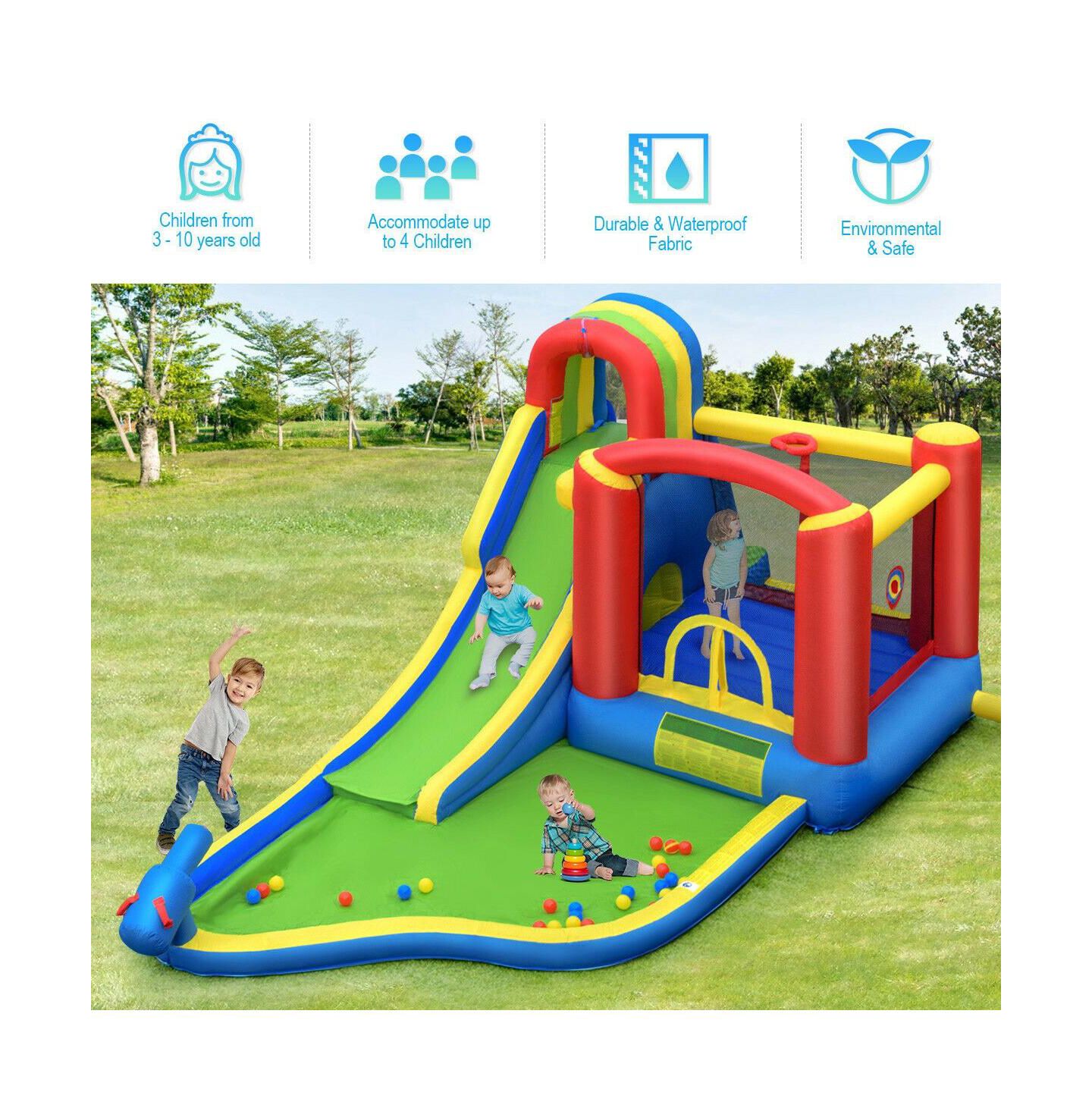 Детская игрушка Mecale Bounce House Castle 9-in-1 Inflatable with Water Slide, Accommodates 4 Kids, Ages 3-10, цвет: Зелёный — фото 7