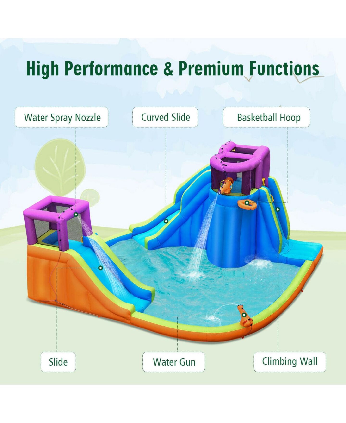 Детская игрушка Mecale 6-in-1 Oxford Dual Water Slide Bounce House, Supports 351 Lbs, Ages 3-10, цвет: Синий — фото 5