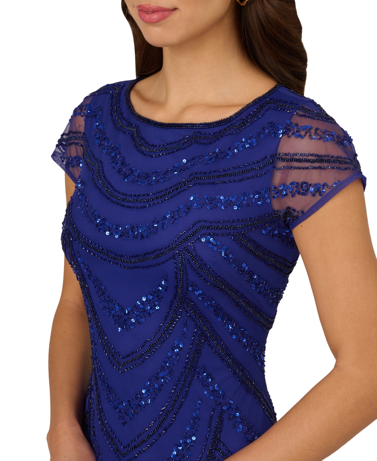 ADRIANNA PAPELL EMBELLISHED GODET-INSET GOWN 