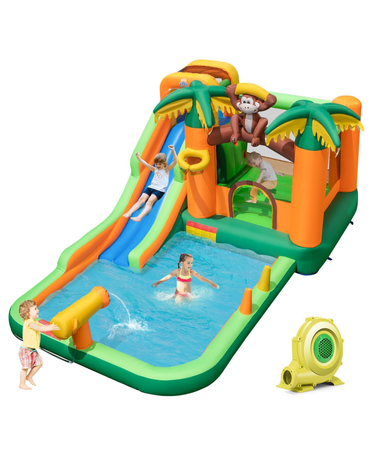 Детская игрушка Mecale Monkey-Themed Inflatable Bounce House with Slide without Blower, цвет: Синий — фото 6