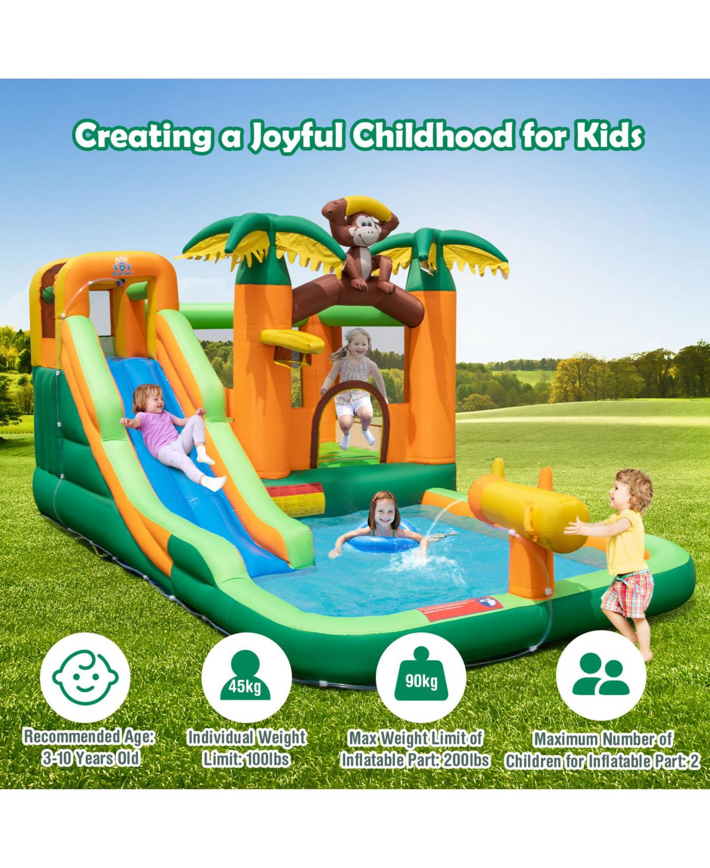 Детская игрушка Mecale Monkey-Themed Inflatable Bounce House with Slide without Blower, цвет: Синий — фото 10