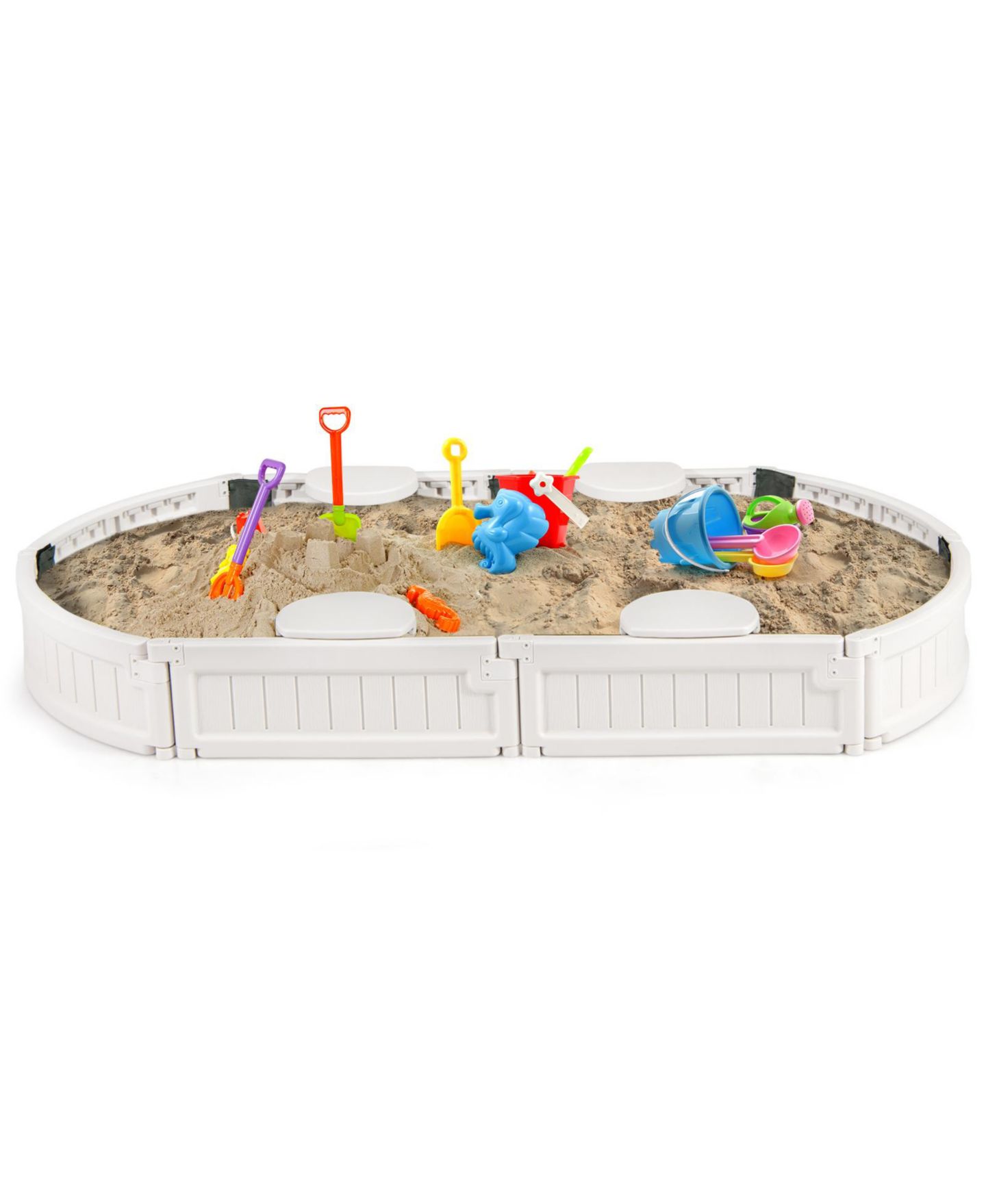 Детская игрушка Mecale 6 Feet Kids Oval Sandbox with Built-in Corner Seat and Bottom Liner, цвет: Белый — фото 1