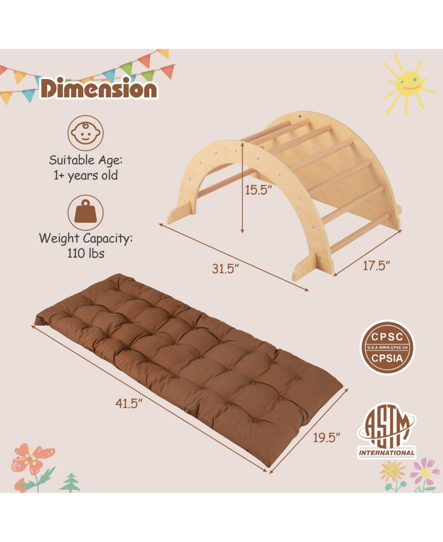Montessori 6-in-1 Climbing Arch with Cushion