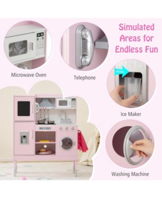 Pretend Play Kitchen for Kids with 16 Pieces Accessories-Pink