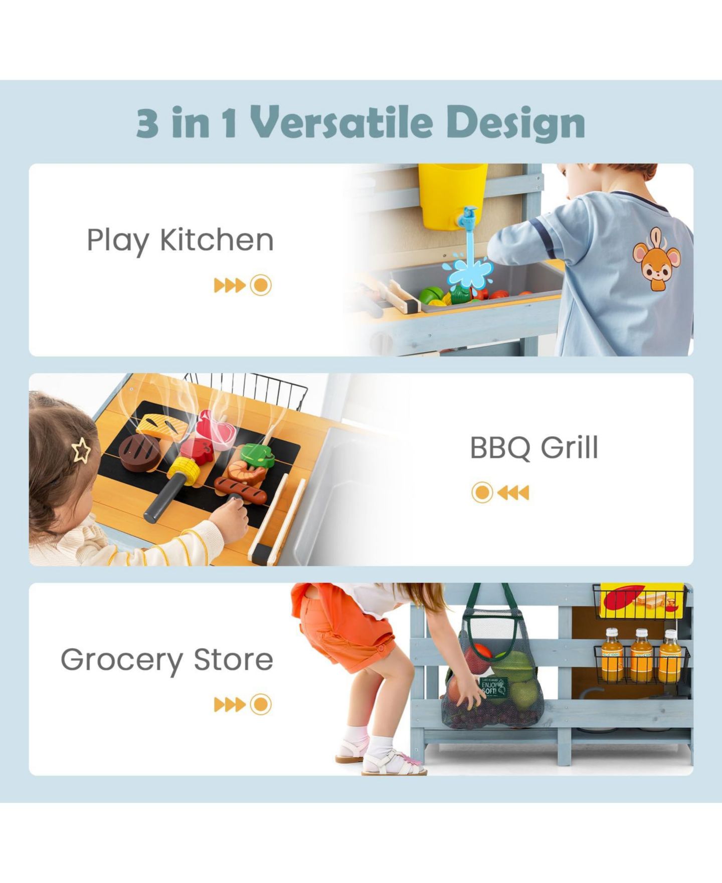 Детский игровой набор Mecale Double-Sided Mud Kitchen 2-in-1 Playset, Ages 3+, цвет: Серый — фото 4