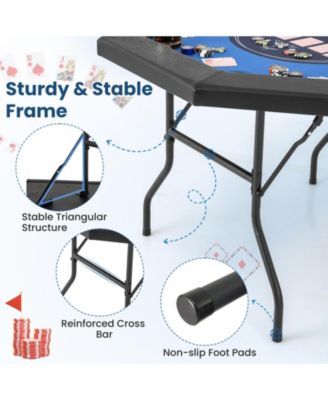 48 Inches Foldable Poker Table with Padded Rails and Cup Holders