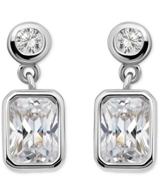 Cubic Zirconia Round & Octagon Bezel Drop Earrings