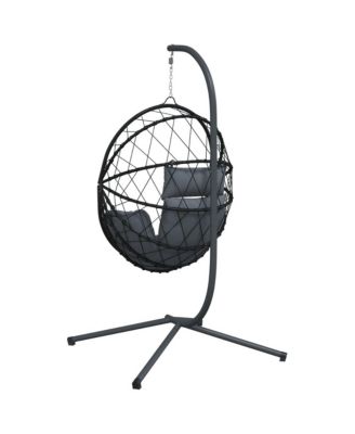 Hanging Egg Chair with Stand Anthracite Rattan and Steel
