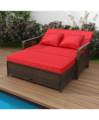 Patio Adjustable Wicker Daybed with 4-Level Backrest and Soft Cushions