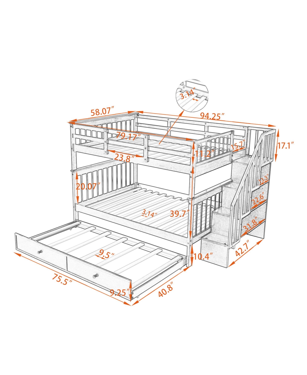 Stairway Full-Over-Full Bunk Bed w/ Trundle & Storage