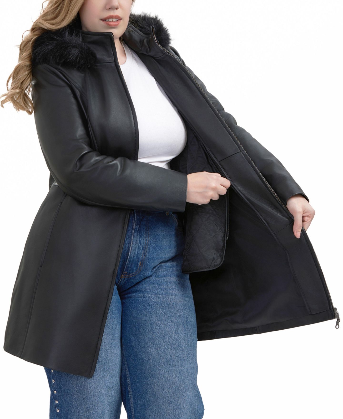 Женская куртка BGSD Plus Size Greta Leather Parka, цвет: Чёрный — фото 4