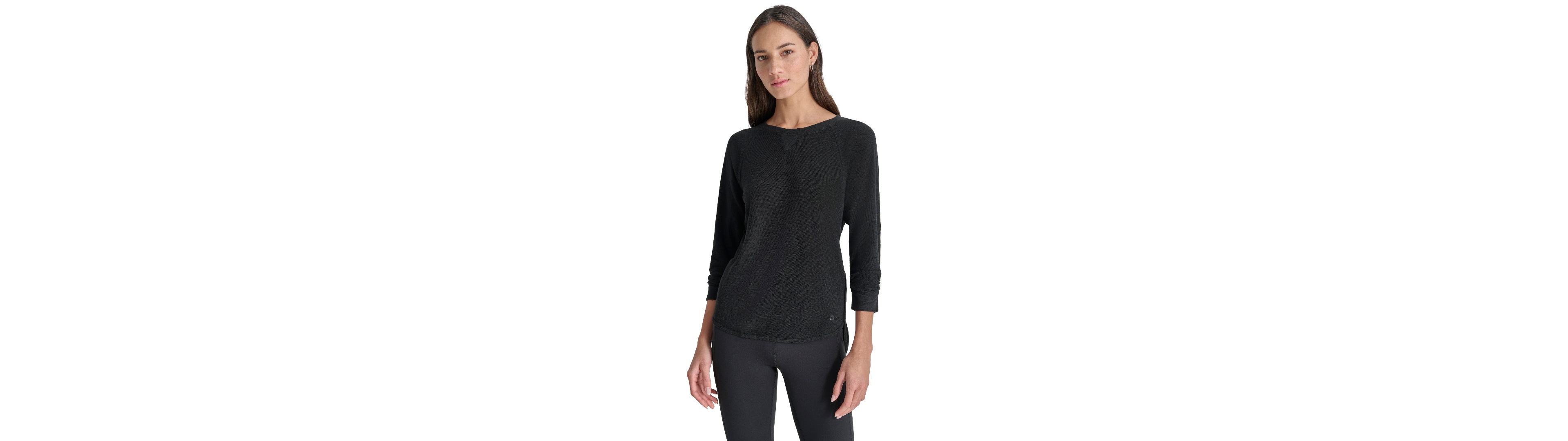 Dkny Women's Mini Slub Waffle Three Quarter Sleeve T-Shirt