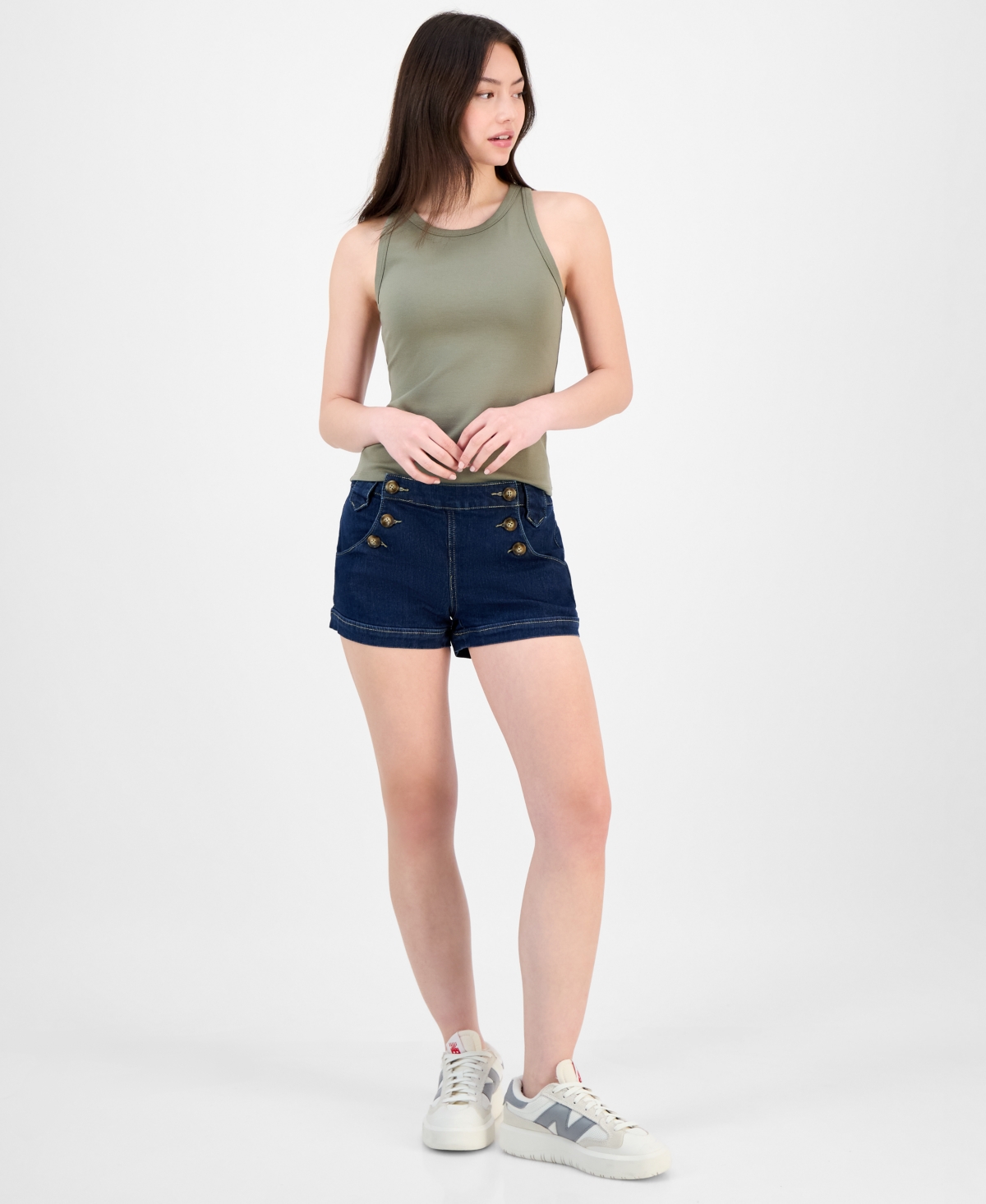 Juniors' Mid-Rise Button-Side Sailor Shorts - White