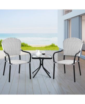 Set of 4 Patio Rattan Dining Chairs Stackable Armrest No Assembly