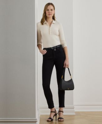 Women's Rib-Knit Three-Quarter-Sleeve Polo Shirt