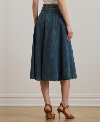 Women's Denim Drawcord Midi Skirt