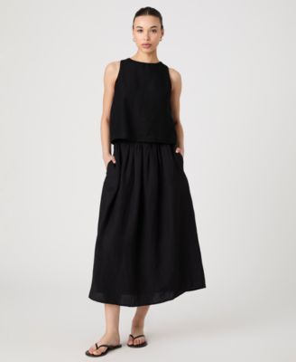 Womens Birdie Crewneck Sleeveless Top Linen Blend Midi Skirt