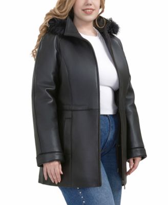 Plus Size Uzima Leather Hooded Parka Coat